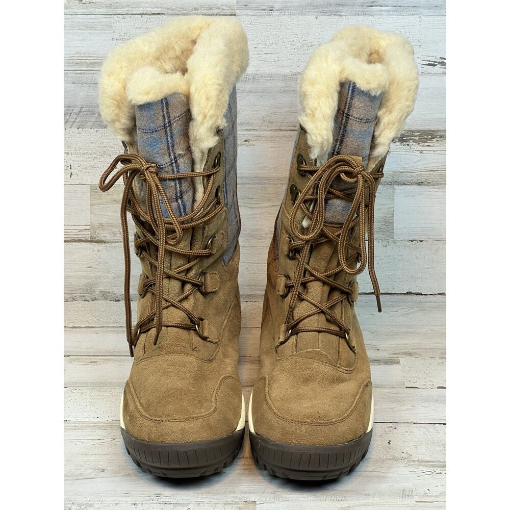 Bearpaw Lotus Suede Water-Proof Lace-Up Winter Boots Women’s US 10 Brown Plaid